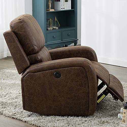 Bonzy Home Power Recliner Chair Air Suede Overstuffed Electric Faux Suede Leather Recliner Chair with USB Charge Port, Smoke Gray