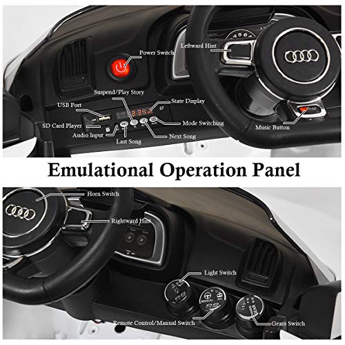 HONEY JOY Ride On Car 12V Licensed Audi R8 Electric Vehicle Manual & Parental Remote Control 3 Speeds Double Lockable Doors LED Lights