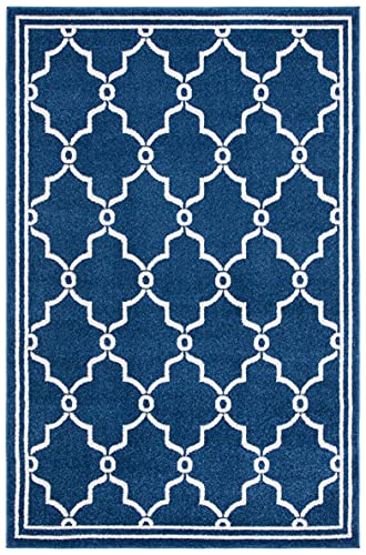 SAFAVIEH Amherst Collection AMT414P Trellis Non-Shedding Living Room Bedroom Dining Home Office Area Rug, 5'3" x 8', Navy / Beige