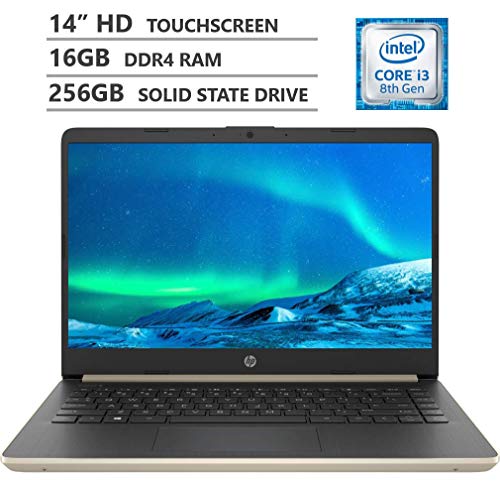 2019 Newest HP 14inch backlit Touchscreen Laptop, Intel Core i3-8145U 16GB RAM, 256GB M.2 SSD Windows 10, Pale Gold