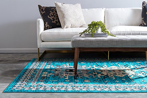 Unique Loom Taftan Collection Geometric Tribal Turquoise Area Rug (9' 10 x 13' 0)