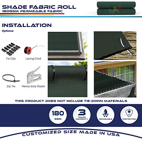Windscreen4less Dark Green Sunblock Shade Cloth,95% UV Block Shade Fabric Roll 6ft x 120ft