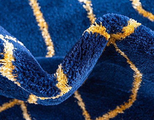 Unique Loom Marilyn Monroe Glam Collection Textured Geometric Trellis Navy Blue Gold Area Rug (8' 0 x 10' 0)