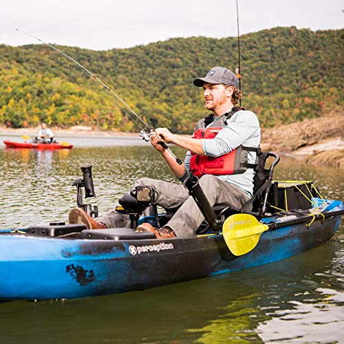Perception Pescador Pilot 12 | Sit on Top Fishing Kayak with Pedal Drive | Adjustable Lawn Chair Seat and Tackle Storage Areas | 12' | Dapper