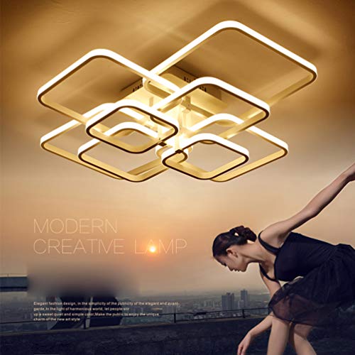LED Ceiling Light Fixture with Remote Control,Chandelier Modern Acrylic Lighting Flush Mount Lamp 8 Heads for Dining Room Bedroom Square Kitchen Light Fixtures,Dimmable Light Color Changeable (White)