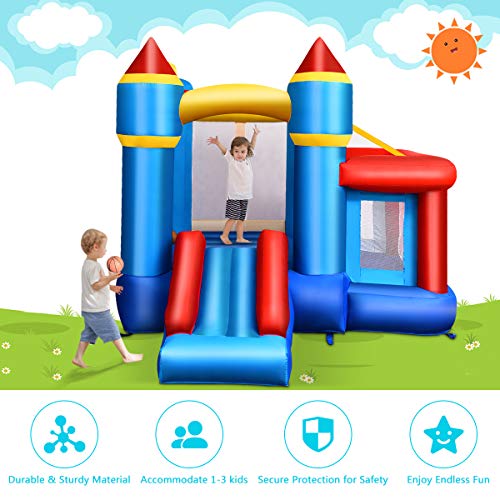 Costzon Inflatable Bounce House, Kids Slide Jumping Bouncer Castle w/Basketball Rim, Ball Shooting, Including Oxford Carrying Bag