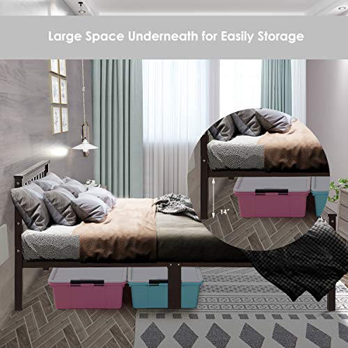 Giantex Deluxe Solid Wood Platform Bed with Headboard Footboard 14 Inch Pine Wooden Mattress Foundation, Wood Slats Great Support
