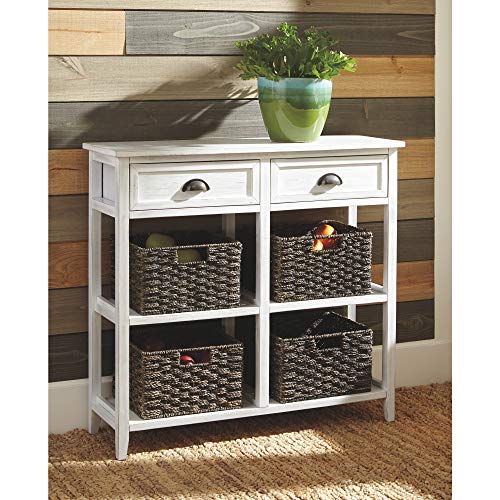 Signature Design by Ashley - Oslember Storage Accent Table - Includes 4 Brown Removable Baskets - Antique White Finish