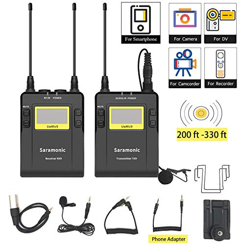 UHF Dual Wireless Microphone Smartphone Saramonic 96Channel Lavalier Mic System 2Transmitters