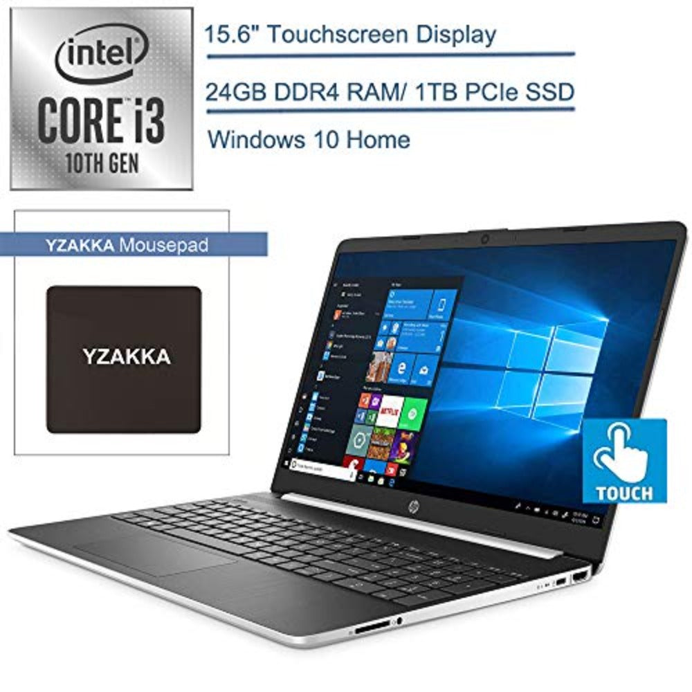 2020 HP 15.6" Touchscreen Laptop Computer/ 10th Gen Intel Core i3 1005G1 Up To 3.4GHz / 24GB DDR4 RAM/ Win-10, YZAKKA Mouse Pad