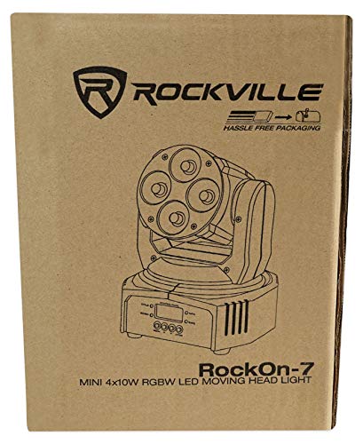 4 Rockville RockOn-7 40w RGBW Moving Head DMX Spot Beam Stage Club Lights+Remote