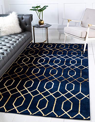 Unique Loom Marilyn Monroe Glam Collection Textured Geometric Trellis Navy Blue Gold Area Rug (8' 0 x 10' 0)