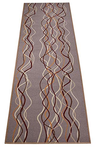 Custom Size Runner Stripes Geometric Abstract Design 26" W x Length Choice Slip Skid Resistant Rubber Back Grey Multi Color, 33ft x 26"
