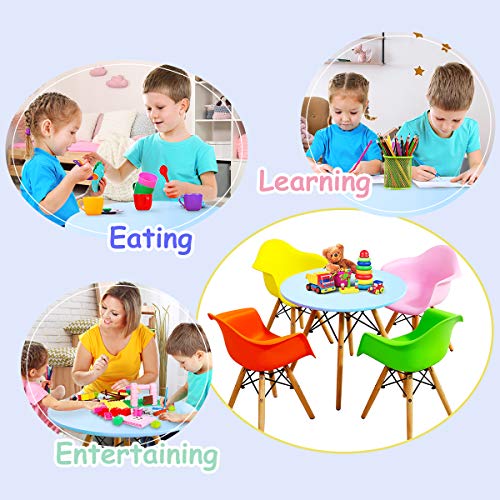 Costzon Kids Mid-Century Modern Style Dining Set (Colorful, Table & 4 Armchairs)