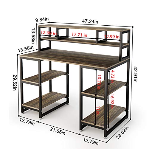 Computer Desk with Hutch DEWEL 47” Office Desk Gaming Table Writing Study Table Workstation with 2 Storage Bookshelf for Home Office
