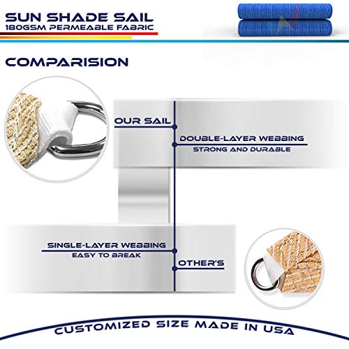 Windscreen4less 14' x 23' Rectangle Sun Shade Sail - Solid Blue Durable UV Shelter Canopy for Patio Outdoor Backyard - Custom Size