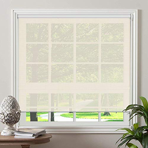 PASSENGER PIGEON Solar Window Shades, Premium Free-Stop Cordless Light Filtering UV Protection Flame Retardant Water Proof Custom Made Roller Shade,44" W x 60" L,Beige