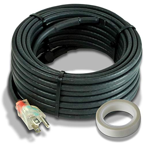 Heat Cable for Pipe Freeze Protection, 100 feet, with Built-in Thermostat and 16 Feet of High-Temp Installation Tape, Heavy-Duty, Self-Regulating, 120 volt