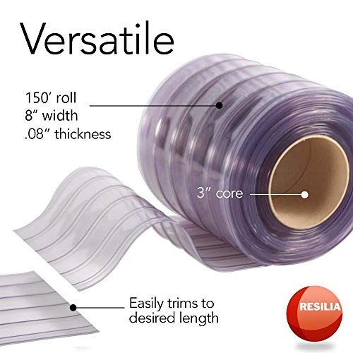 Resilia - Plastic Vinyl Strip Curtain for Walk In Freezers, Coolers & Warehouse Doors - Black Opaque, 80 mil Thick, 8 Inch x 150 Foot Roll