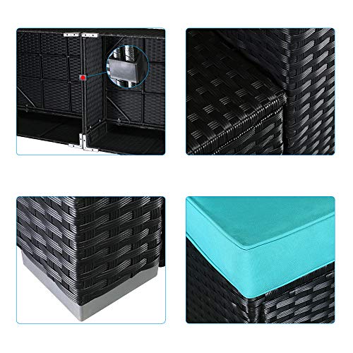 U-Eway Patio Furniture Sets All-Weather Outdoor Sectional Sofa Yard Manual Weaving Wicker Rattan Cushion Glass Table