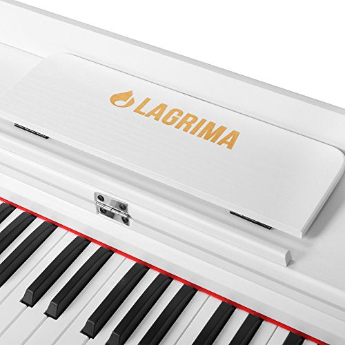 LAGRIMA Digital Piano, 88 Key Electric Keyboard Piano for Beginner/Adults with Padded Piano Bench+Music Stand+Power Adapter+3-Pedal Board+Instruction Book+Headphone Jack(White With 2 Person Bench