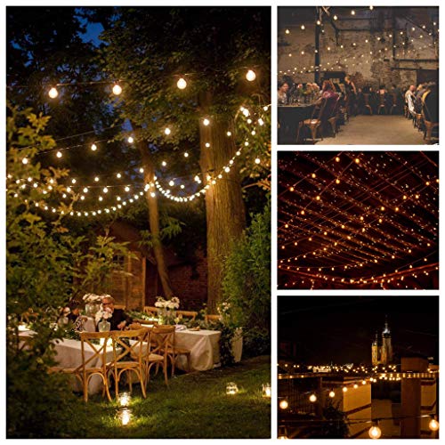 LED Warm White Outdoor Patio String Lights (100 Foot, Green Wire - 1.6 Inch .6 Watt Bulbs)