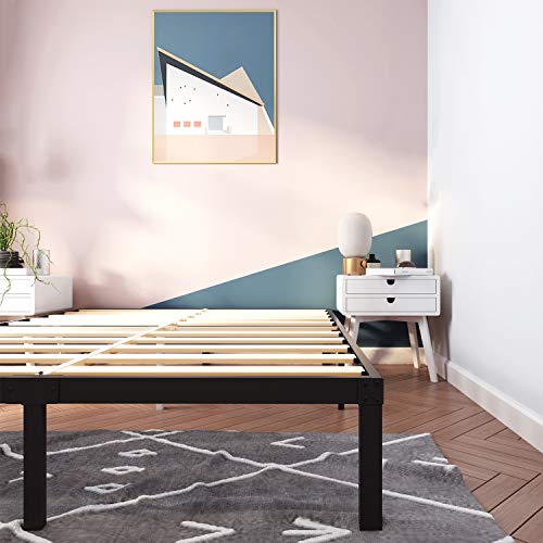 14 Inch Metal Platform Bed Frames / Wood Slat Support / No Box Spring Needed / 3500 lbs Heavy Duty/ Noise Free/ With storage / Black Finish Cal King