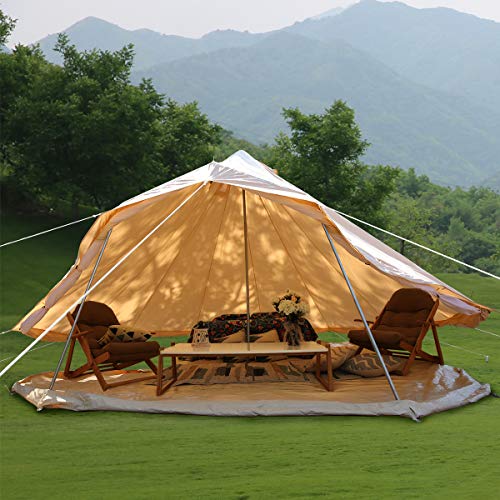 PlayDo 4-Season Waterproof Cotton Canvas Bell Tent Wall Yurt Tent with Stove Hole for Outdoor Camping Hunting Hiking Festival Party (with Big Windows&Stove Hole, 5M/16.4ft)