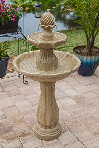 Kenroy Home Classic Outdoor Solar Floor Fountain ,44 Inch Height, 22 Inch Width, 22 Inch Ext. with Sandstone Finish