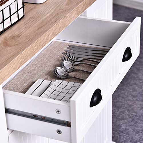 HOMCOM Fluted-Style Wooden Kitchen Island Storage Cabinet with Drawer, Open Shelving, and Interior Shelving, White