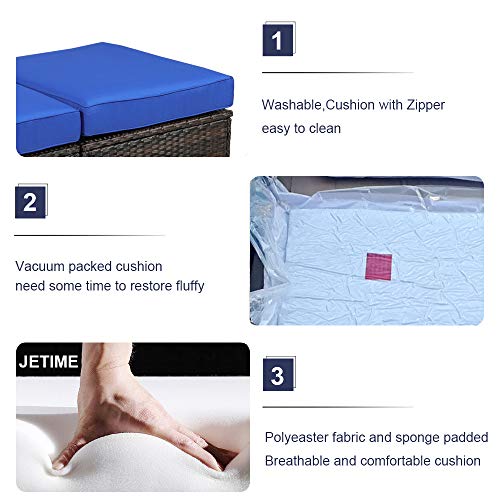 Outdoor Sofa Set Brown Rattan Couch Wicker 7PCS Sectional Conversation Lawn Garden Patio Furniture Set with Royal Blue Cushion