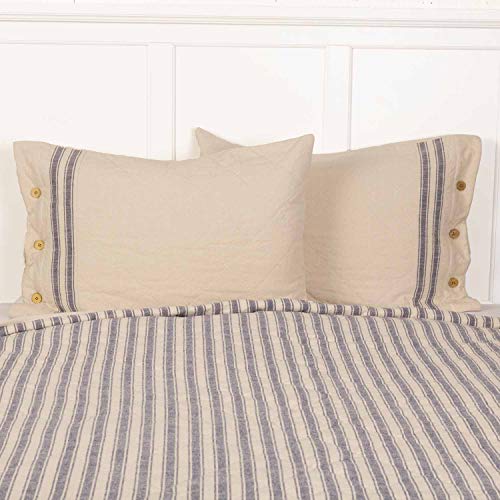 Piper Classics Market Place Blue Ticking Stripe Quilt, California King. 103" x 103", Blue & Natural Cream Quilted Country Farmhouse Style Bedding