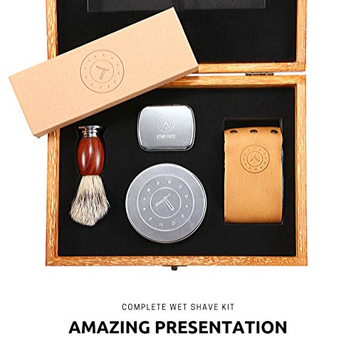 Amazing Straight Razor Shaving Kit - Samurai Sharp Straight Edge Razor Set, Japan Steel, Strop, Puck, Badger Friendly Brush, Great Straight Razor Kits