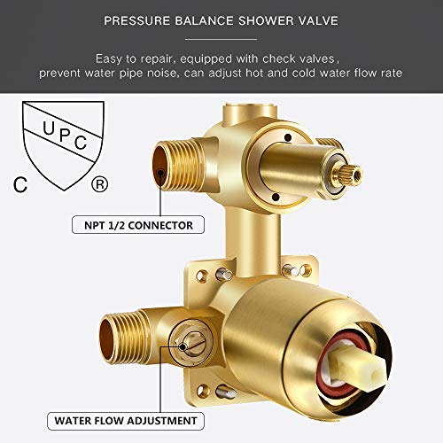 Shower System Wall Mounted Faucet For Bathroom High Pressure Head & 3-Setting Handheld Set Balance Valve W/ Trim & Diverter