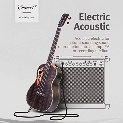 Left Handed - Caramel CB500L 30 Inch All Rosewood Baritone Acoustic Electric Ukulele With Truss Rod with D-G-B-E strings & free G-C-E-A strings, Padded Gig Bag, Strap and EQ cable