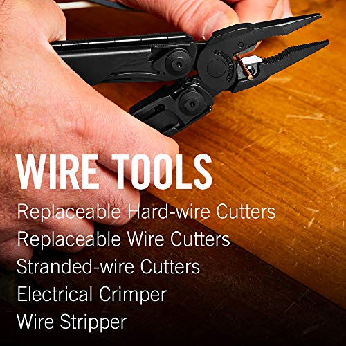 LEATHERMAN, Surge Heavy Duty Multitool with Premium Replaceable Wire Cutters and Spring-Action Scissors, Black with MOLLE Sheath (FFP)