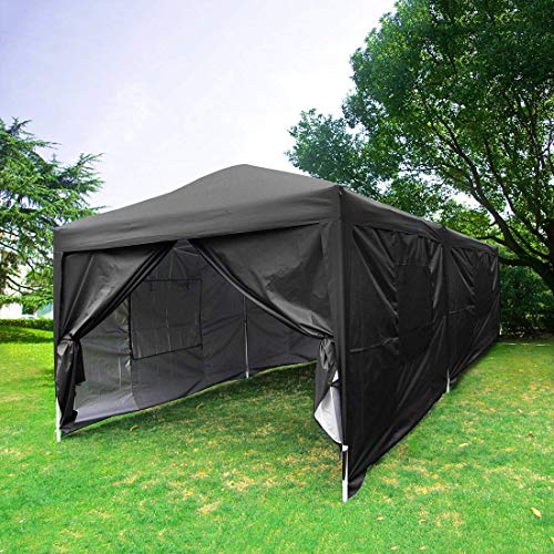 Quictent Privacy 10x20 ft EZ Pop Up Canopy Tent Party Tent Outdoor Event Gazebo with Sidewalls 100% Waterproof-6 Colors (Black)