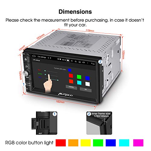 PUMPKIN 9.0 Double Din Car Stereo 4GB RAM GPS Wi-Fi BT Tethering Fastboot Backup Camera Android Auto USB SD 7in Touch Screen