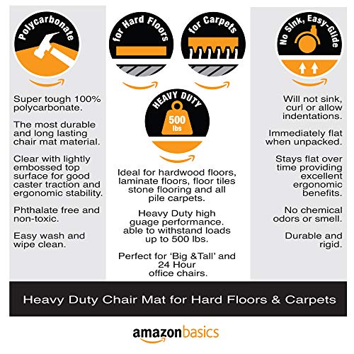 AmazonBasics Polycarbonate Heavy Duty Chair Mat for Carpets & Hard Floors - 46" x 60"