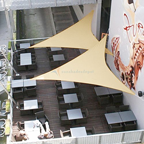TANG Sunshades Depot A Ring Design Steel Cable Wire Reinforcement 43'x43'x43' Equilateral Triangle Sun Shade Sails Beige Heavy Duty Permeable 260GSM UV Block Patio Garden Deck Dock Carport Cover