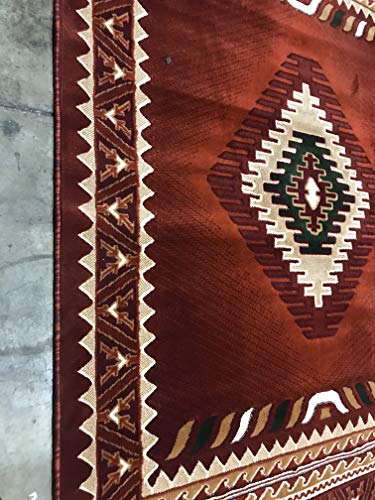 Kingdom Southwest Native American Area Rug Rust Terra Cotta Burgundy Green Beige Design D143 (8 Feet X 10 Feet)