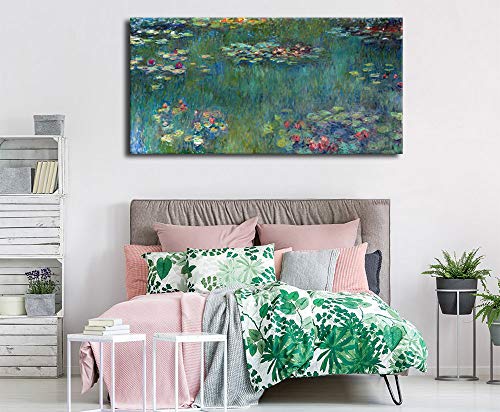 Large Canvas Wall Art Water Lilies by Claude Monet Landscape Canvas Pictures Modern Green Garden Canvas Artwork Contemporary Wall Art Nature Picture for Home Office Wall Decor Framed Ready to Hang
