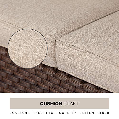 SOLAURA Outdoor Patio Furniture Set 5-Piece Conversation Set All Weather Wicker Furniture Sofa Set with Sophisticated Glass Coffee Table-Brown