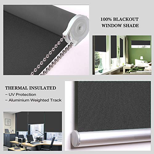PASSENGER PIGEON Thermal Insulated 100% Blackout Waterproof Fabric Custom Window Roller Shades Blinds,69" W x 92" L,Dark Grey