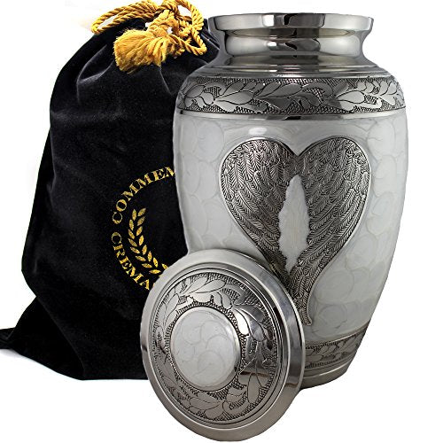 Loving Angel Wings White/Silver Cremation Urns for Human Ashes Adult for Funeral, Burial, Columbarium, Home, Cremation Urns for Human Ashes Adult 200 Cubic inches, Urns for Ashes (Extra Large/Adult)