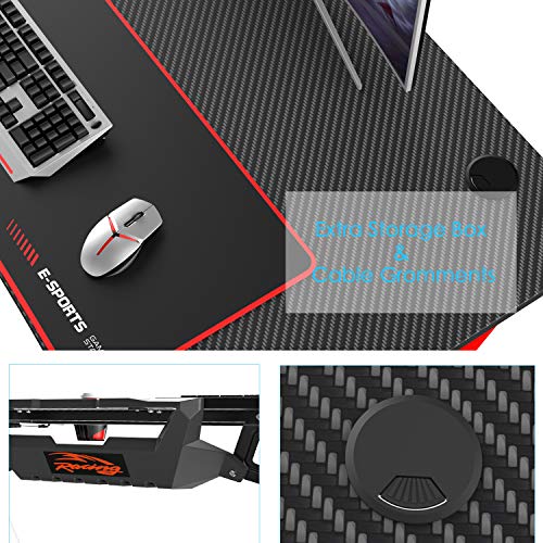 Lemberi Gaming Desk W/ RGB LED Lights Y-Shaped Computer Large Mouse Pad Pro Station W/ USB Handle Rack Cup Holder & Headphone Hook