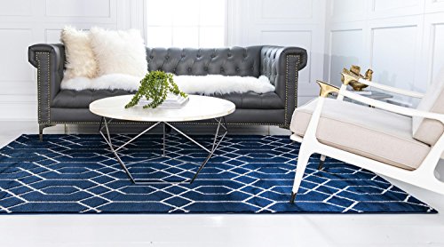 Unique Loom Marilyn Monroe Glam Collection Textured Geometric Trellis Navy Blue Silver Area Rug (8' 0 x 10' 0)