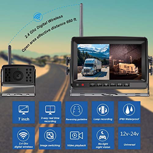 Digital Wireless Backup Camera Kit, Niloghap Upgrade HD Observation System, 7" Built-in DVR Monitor