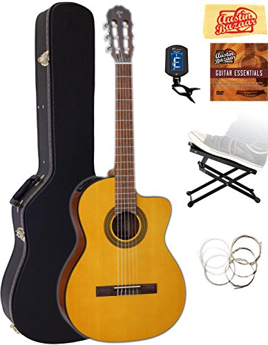 Takamine GC1CE Classical Cutaway Acoustic-Electric Guitar W/ Hard Case Foot Stool Cable Tuner Strings Austin Bazaar Instructional DVD
