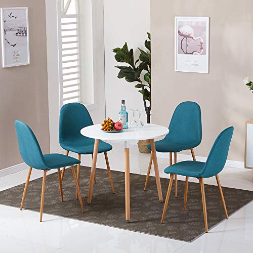 GreenForest Mid Century Dining Kitchen Chair Set of 4 Modern Indoor Outdoor Guest Chair Fabric Upholstered Side Chair with Metal Legs,Teal